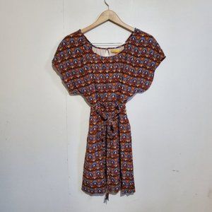 ALICE + OLIVIA Women's Size Small Bohemian Geometric Silk Tie Waist Mini Dress